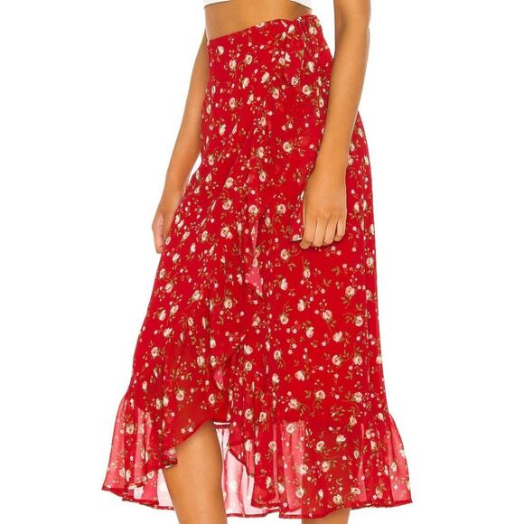 Privacy Please Clarita Midi Skirt in Red Emma Floral NWOT Size Small - Picture 2 of 3